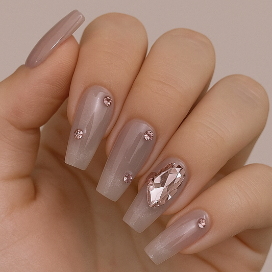 Blush Pink Rhinestone Press-On Nails