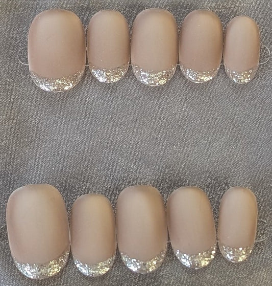 Matte Nude & Silver Glitter French Press-On Nails