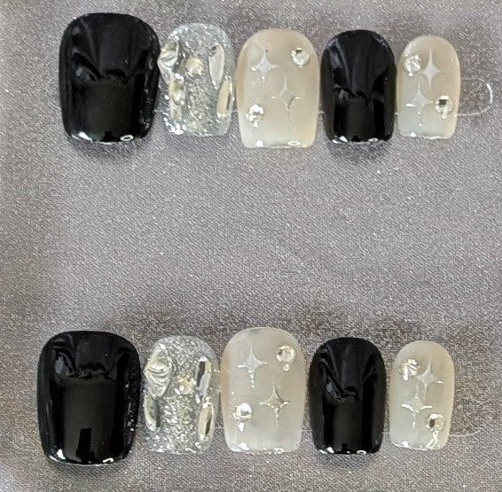 Black & Silver Luxe Press-On Nails