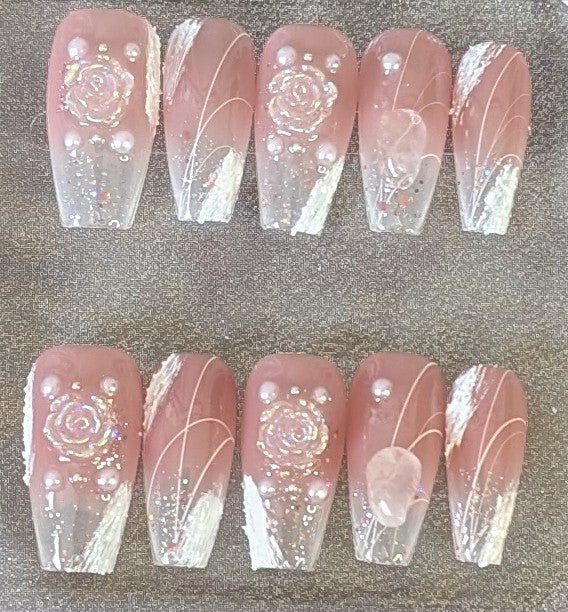 Romantic Rose Glitter Press-On Nails 🌹✨