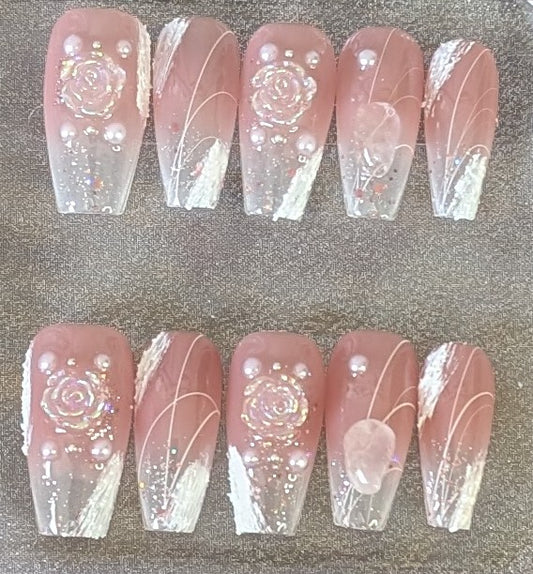 Romantic Rose Glitter Press-On Nails 🌹✨