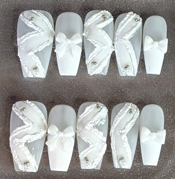 Luxe Lace & Bow Press-On Nails | Beauty Fixx