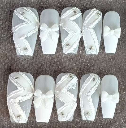 Luxe Lace & Bow Press-On Nails | Beauty Fixx