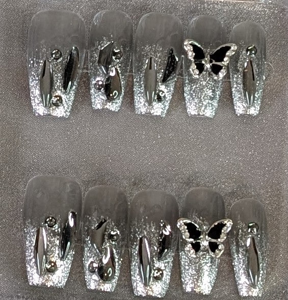 Midnight Butterfly Press-On Nails | Beauty Fixx
