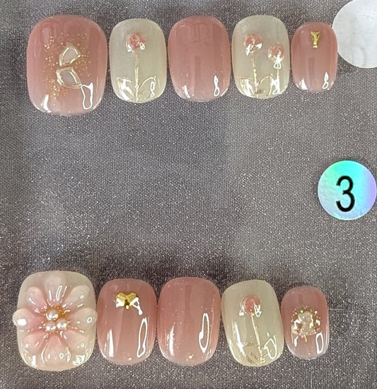 Blush Floral Press-On Nail Set – Style #3