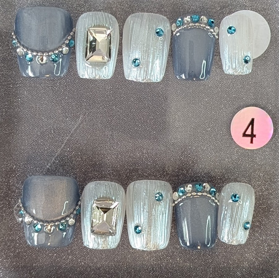 Icy Blue Rhinestone Press-On Nail Set – Style #4