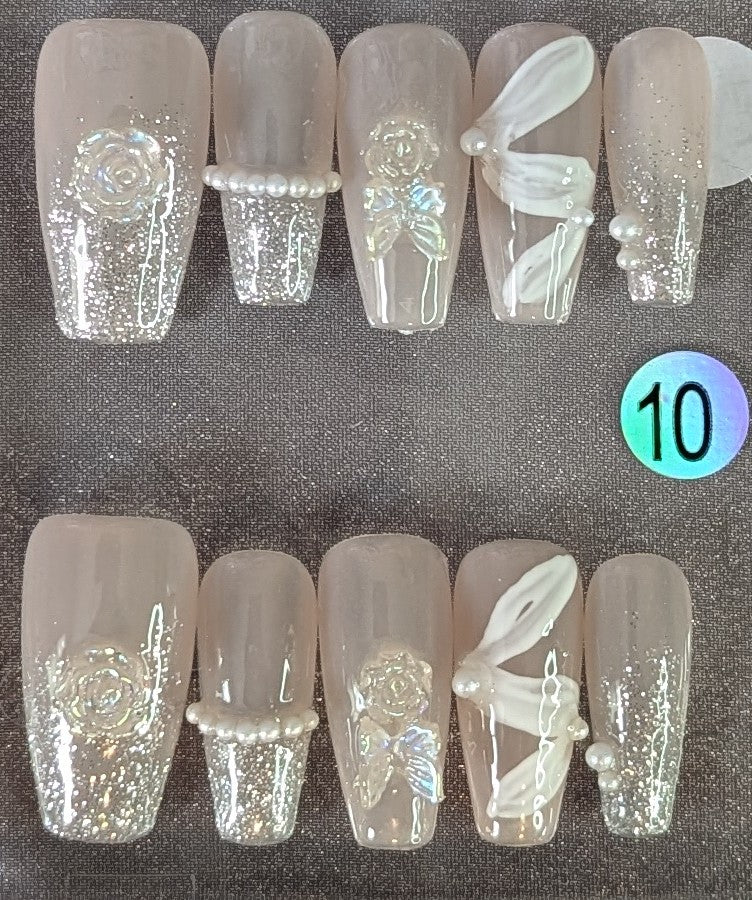 Pearl & Glitter Bridal Press-On Nail Set – Style #10