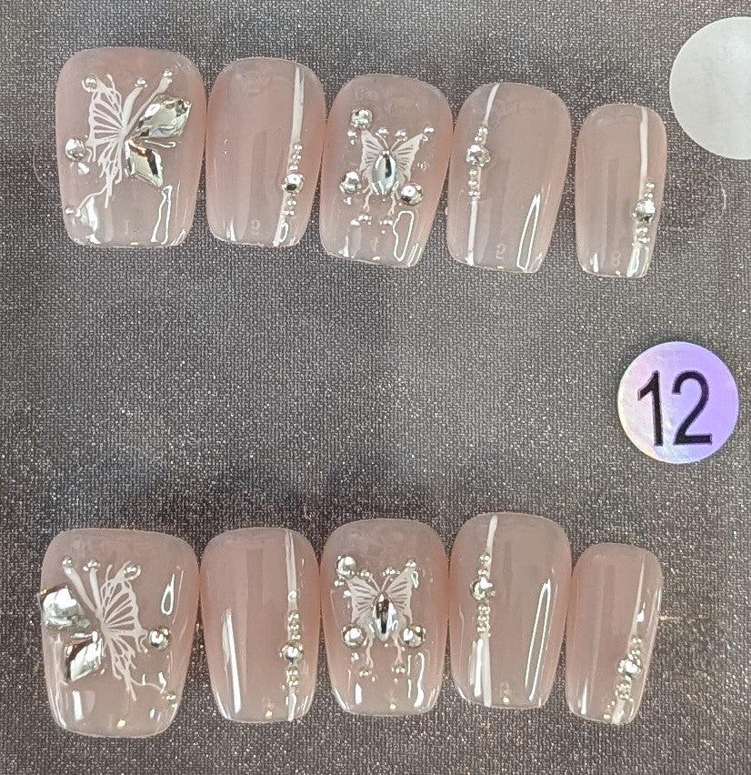 Elegant Butterfly Crystal Press-On Nail Set – Style #12