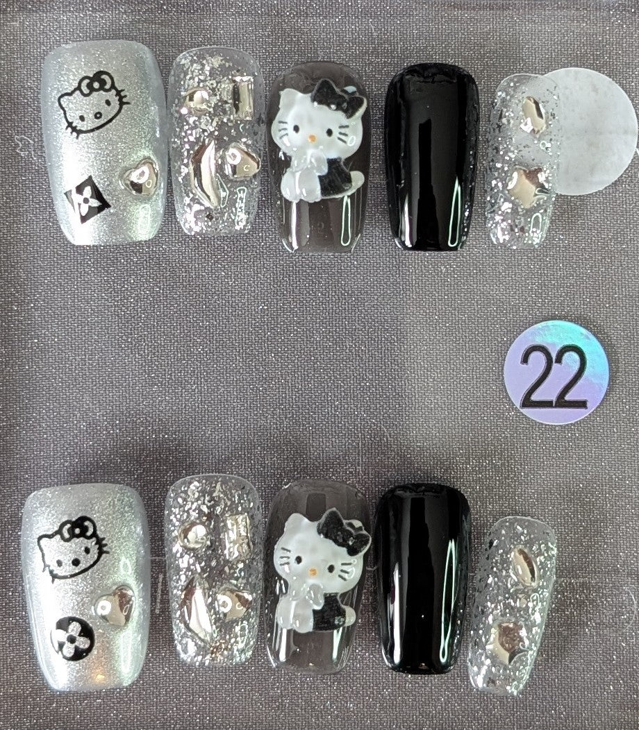 Silver Kitty Glam Press-On Nails