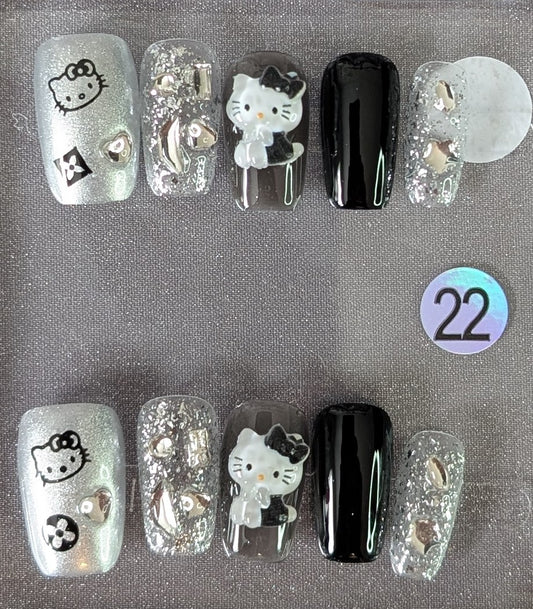 Silver Kitty Glam Press-On Nails