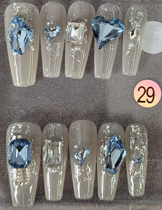 Blue Crystal Glam Press-On Nails