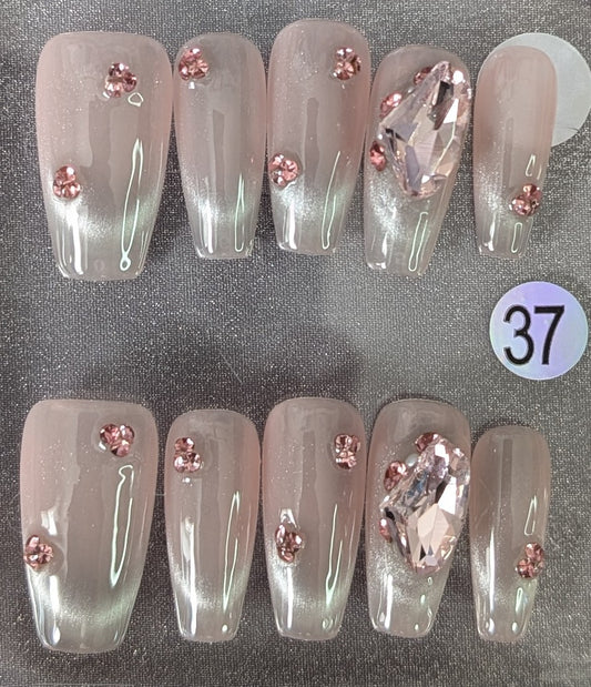 Blush Pink Rhinestone Press-On Nails