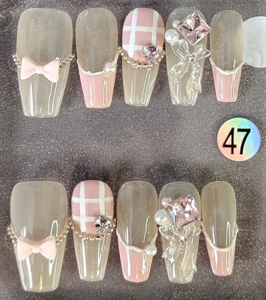 Blush Bow Charm Press-On Nails