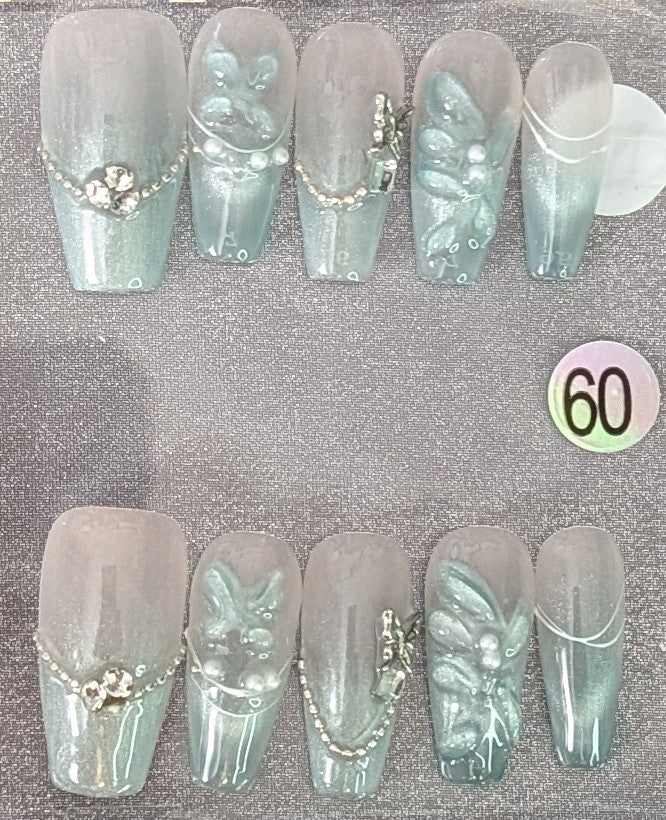 Frosted Butterfly Charm Press-On Nail Set – Style #60