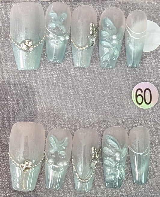 Frosted Butterfly Charm Press-On Nail Set – Style #60