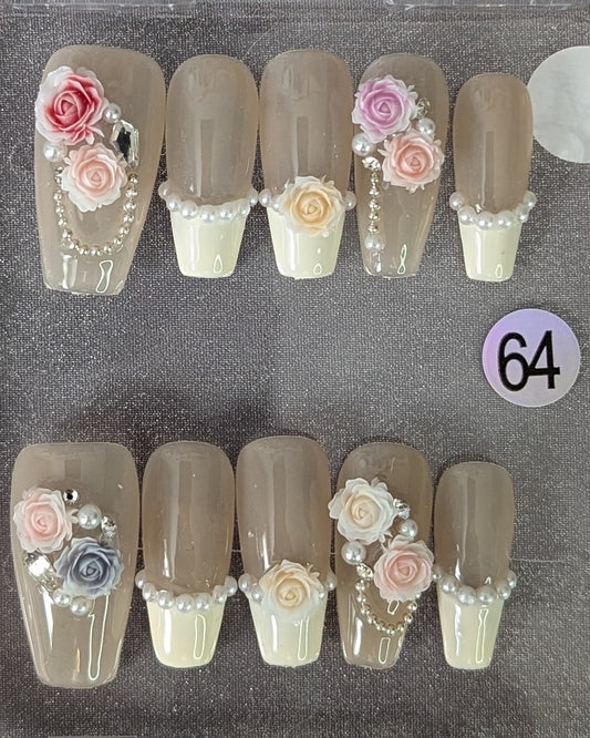 Vintage Rose Pearl Press-On Nail Set – Style #64