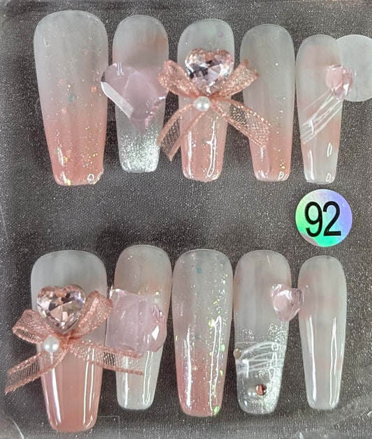 Pink Crystal Bow Press-On Nails