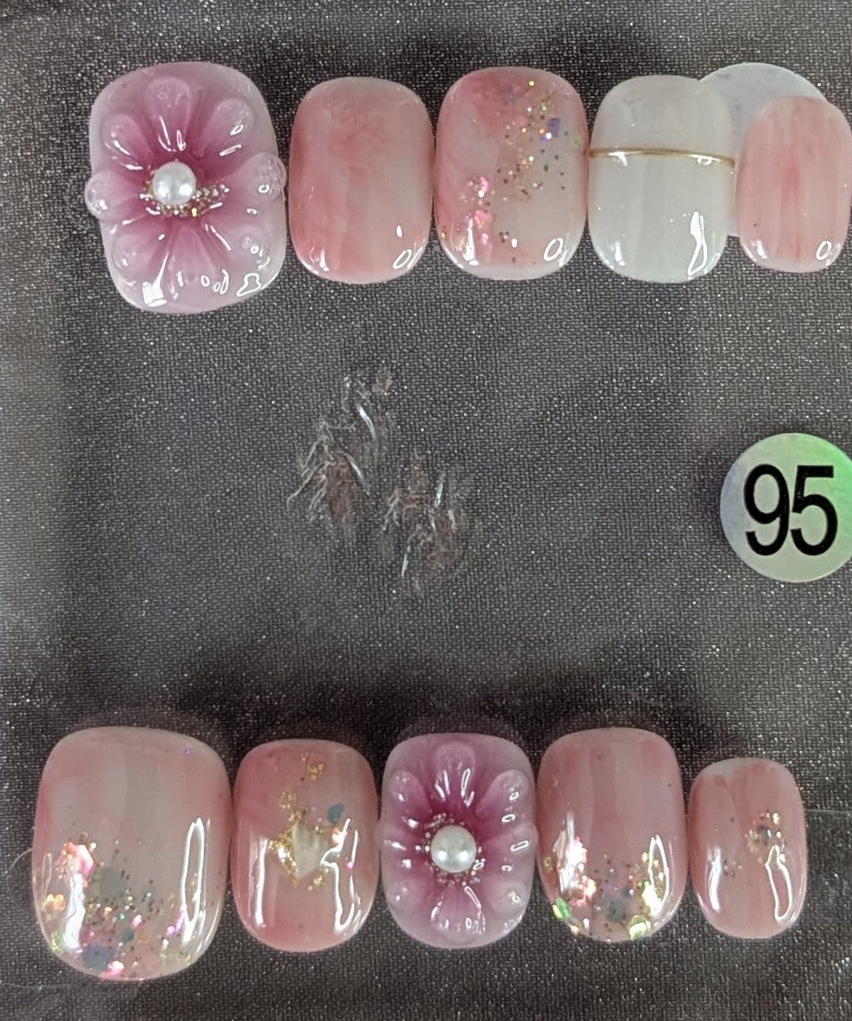 Style #95 – Pink Blossom & Pearl Accent Press-On Nails