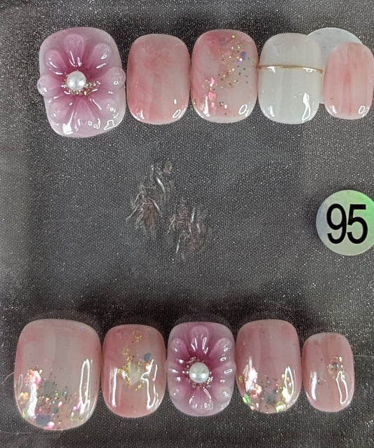 Style #95 – Pink Blossom & Pearl Accent Press-On Nails