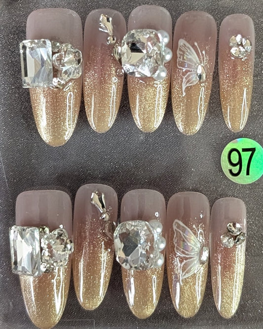 Golden Butterfly Crystal Glam Press-On Nails