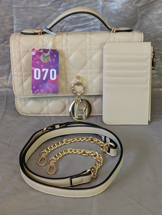 Elegant 2-Piece Quilted Handbag Set with Gold Chain Strap
