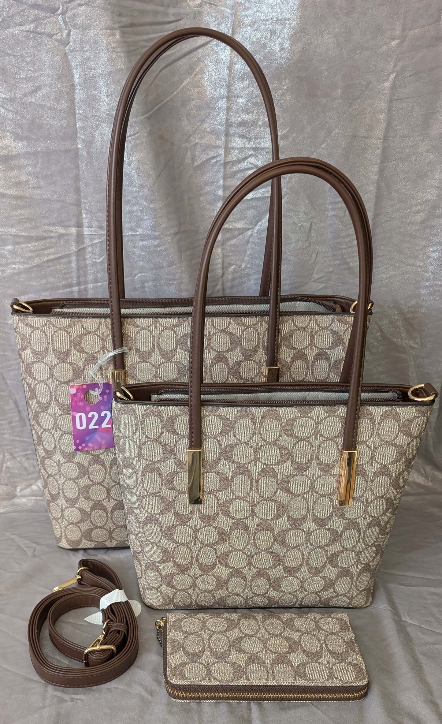 Signature Print Tote & Wallet Set – Brown & Beige
