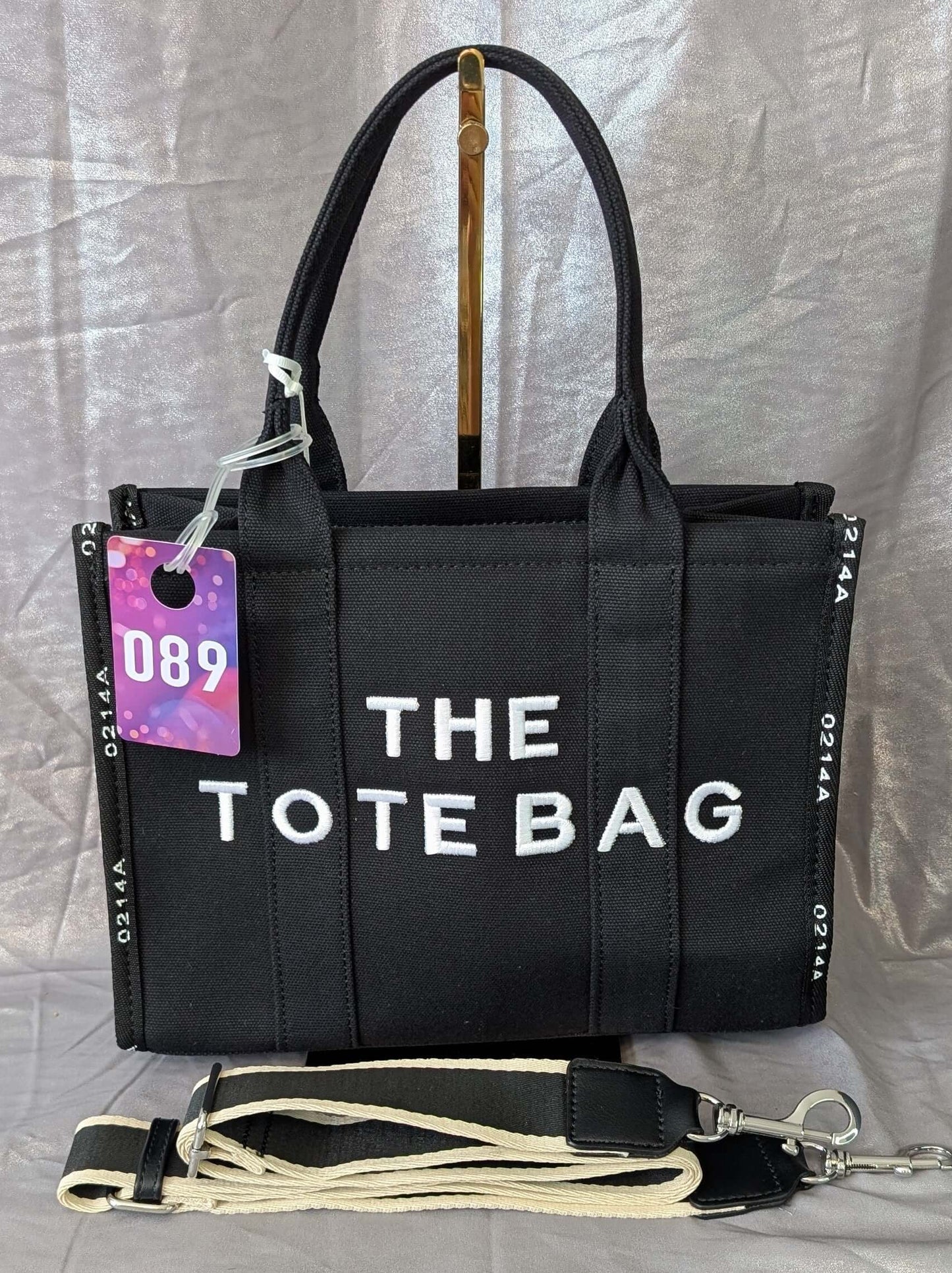 “The Tote Bag” Canvas Handbag – Black with Strap