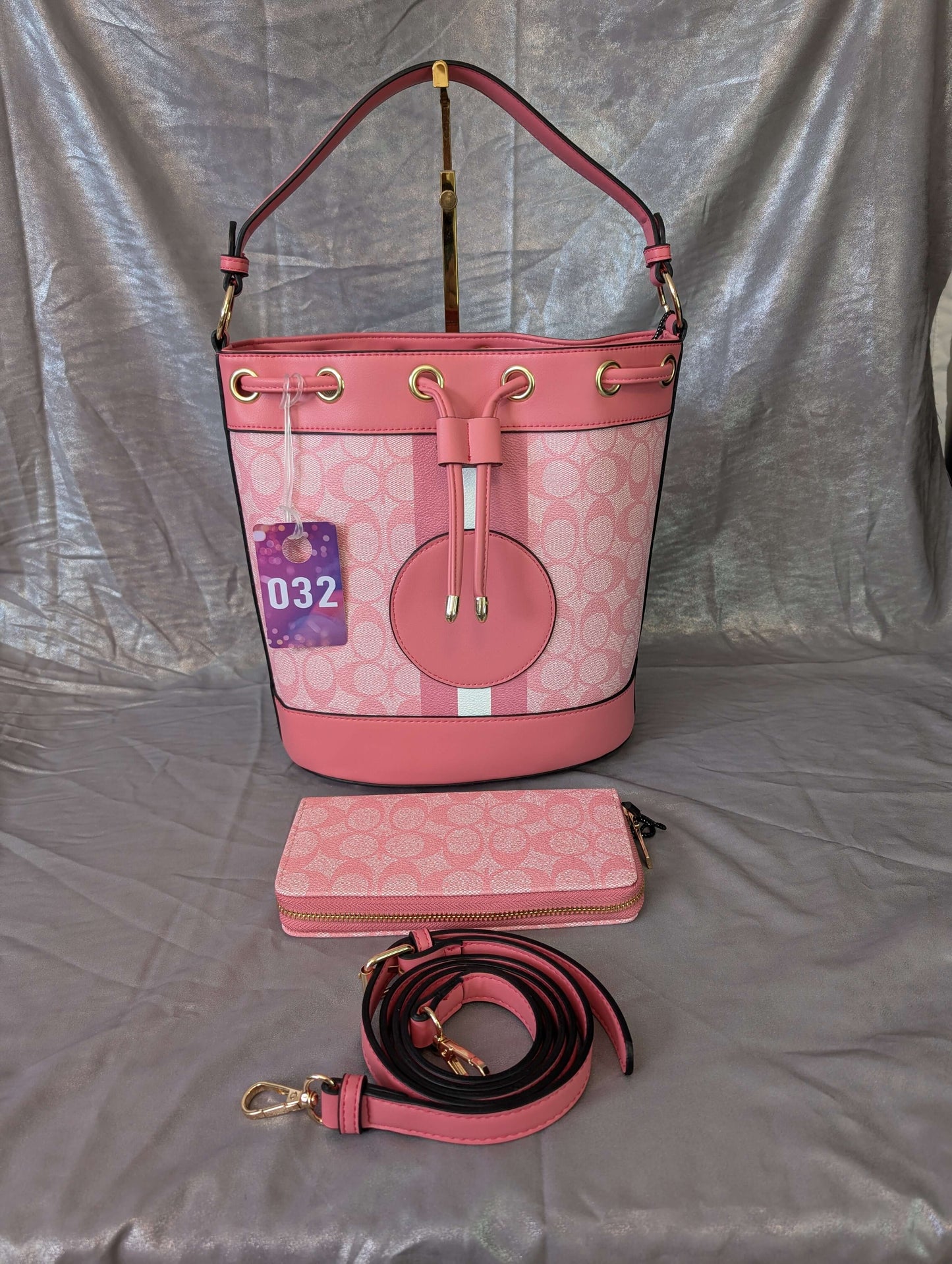 Signature Print Bucket Bag & Wallet Set – Pink