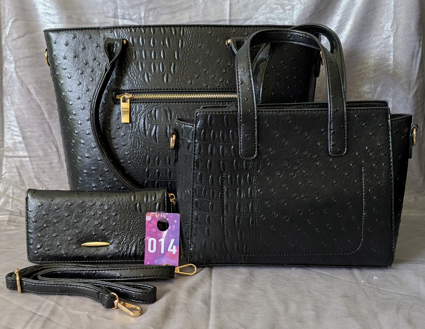 Black Croc Embossed 3-Piece Bag Set