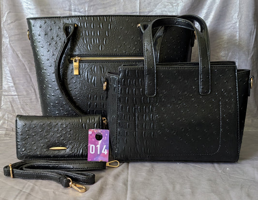 Black Croc Embossed 3-Piece Bag Set