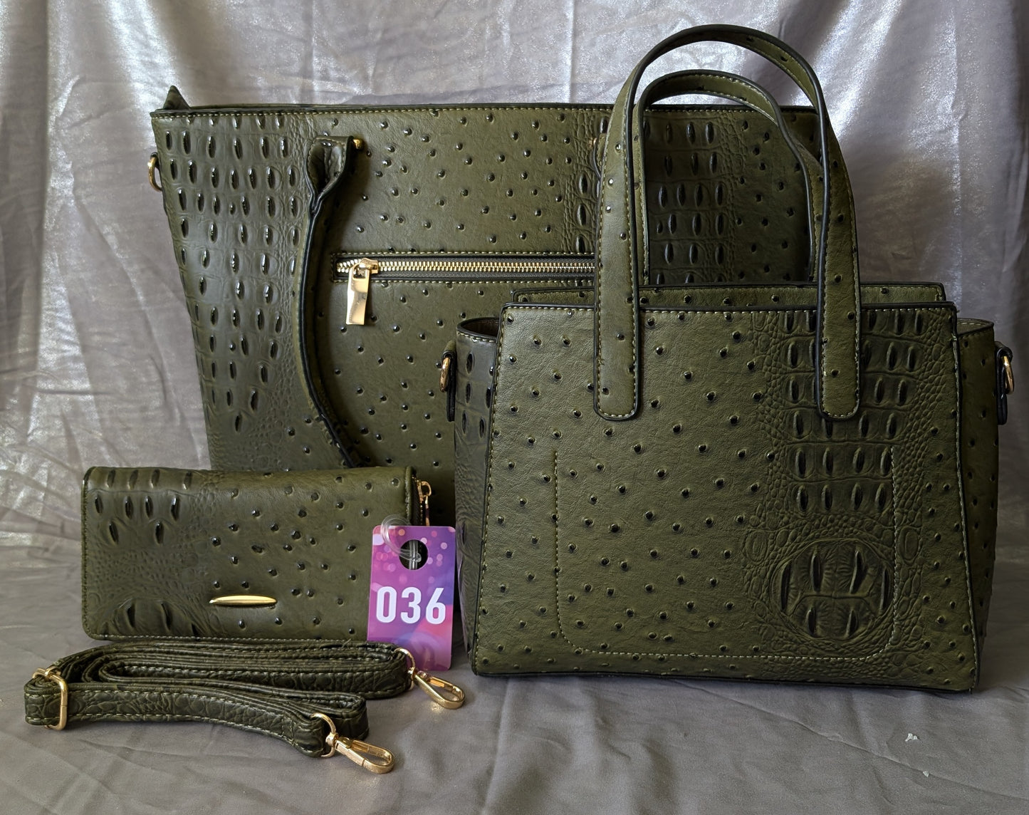 Olive Croc Embossed 3-Piece Bag Set