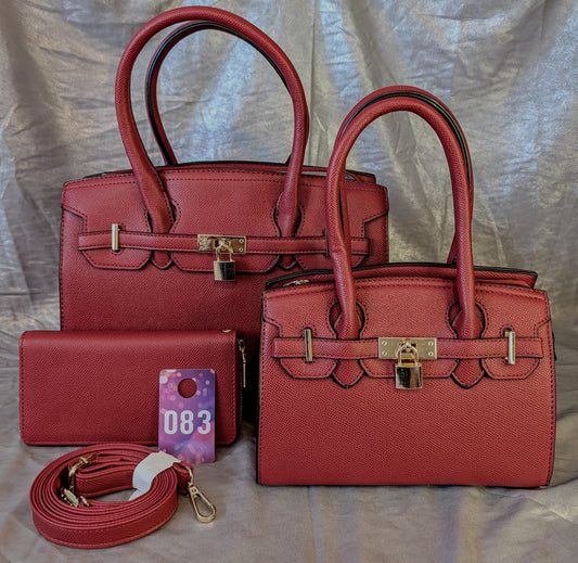 Red Lock Charm 3-Piece Bag Set