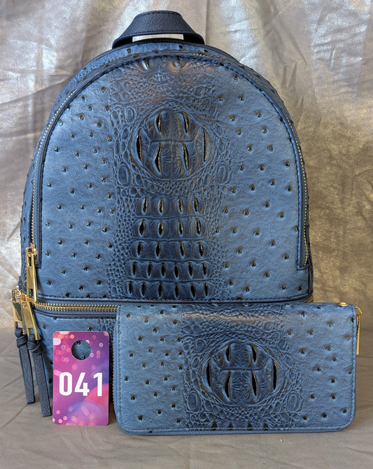 Navy Croc Embossed Backpack Set