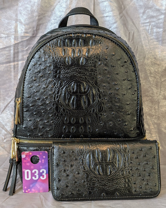 Black Croc Embossed Backpack Set