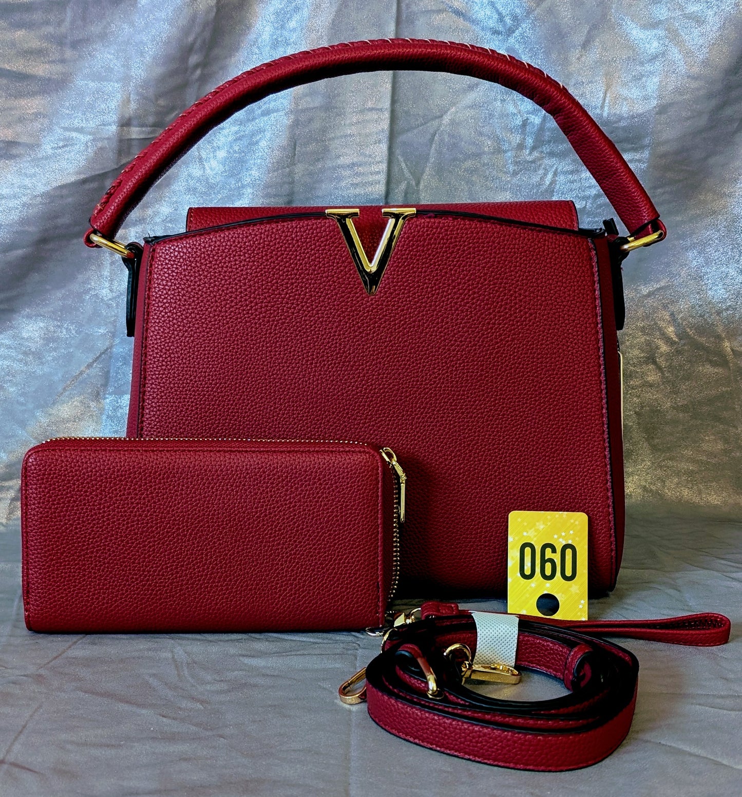 Red “V” Designer-Inspired Handbag & Wallet Set