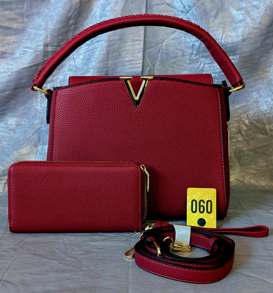 Red “V” Designer-Inspired Handbag & Wallet Set
