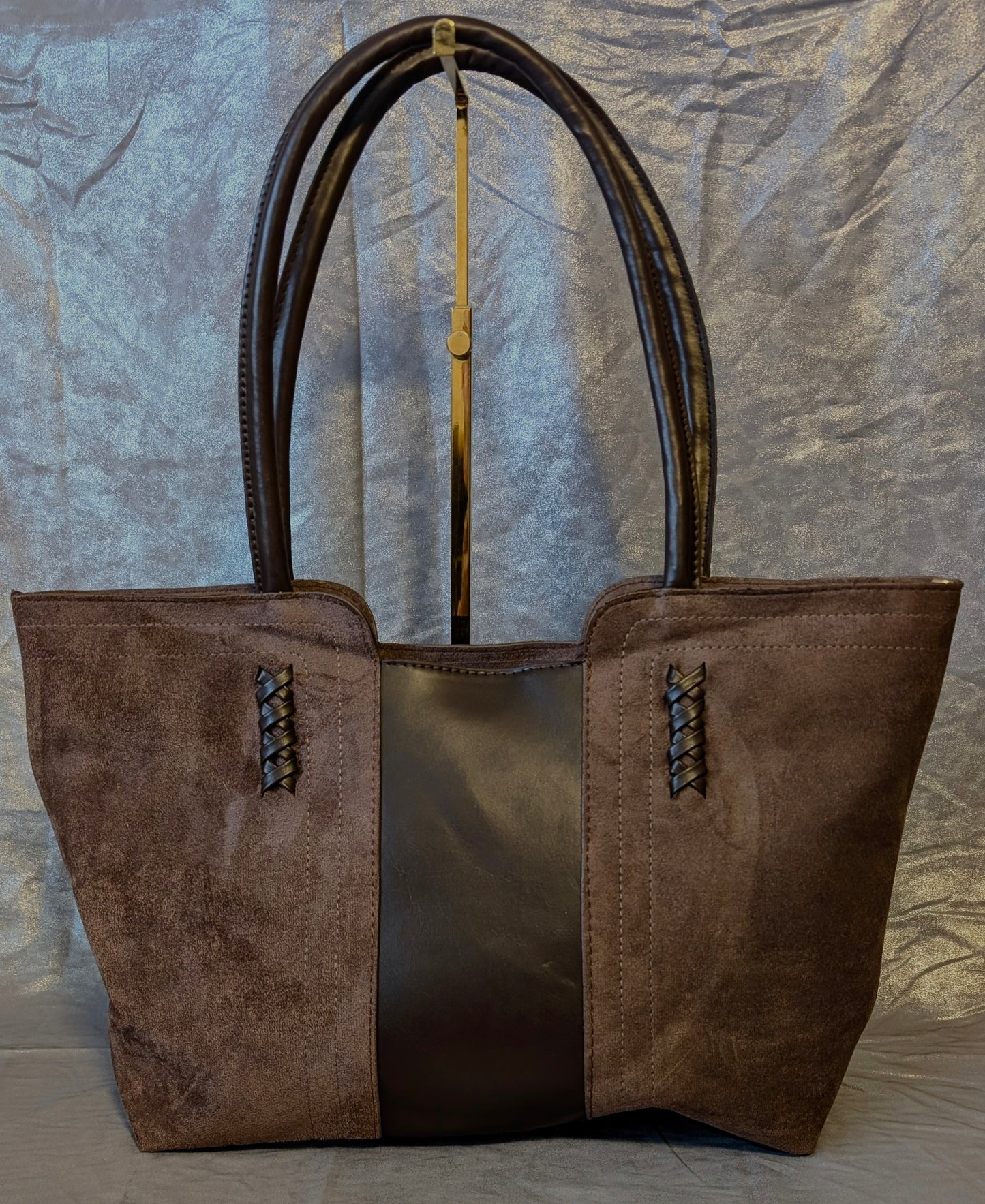 Two-Tone Chocolate Suede & Leather Tote Bag