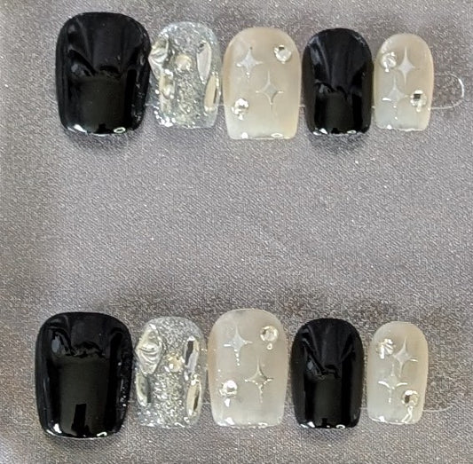 Black & Silver Luxe Press-On Nails