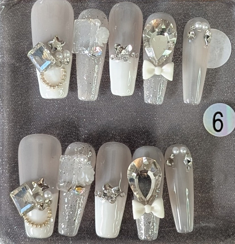 Crystal Bow Luxe Press-On Nail Set – Style #6
