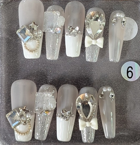 Crystal Bow Luxe Press-On Nail Set – Style #6