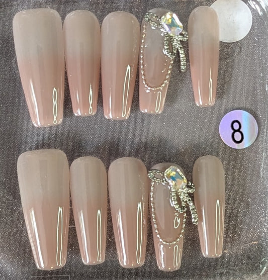 Nude Glam Rhinestone Press-On Nail Set – Style #8