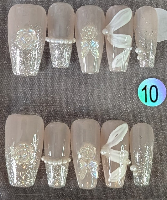Pearl & Glitter Bridal Press-On Nail Set – Style #10