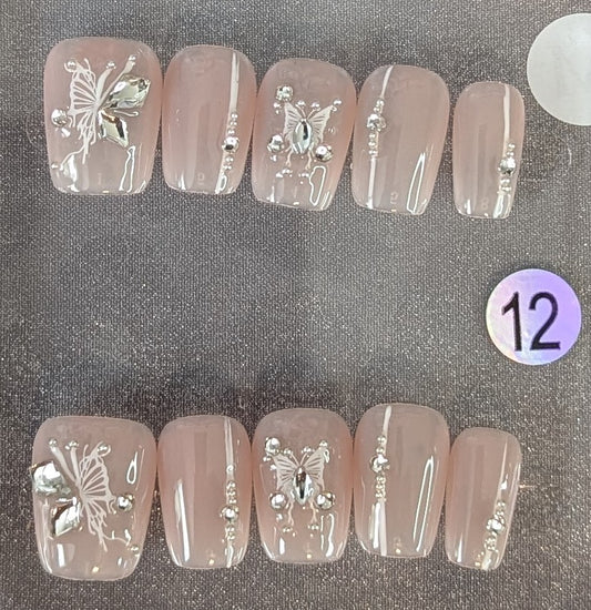 Elegant Butterfly Crystal Press-On Nail Set – Style #12