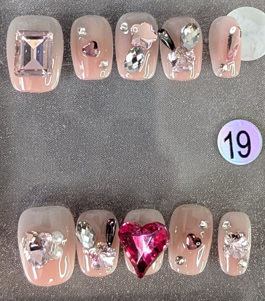 Pink Heart Jewel Press-On Nails