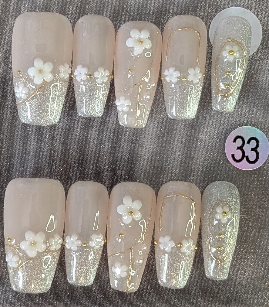 Blush Blossom Glitter Press-On Nails