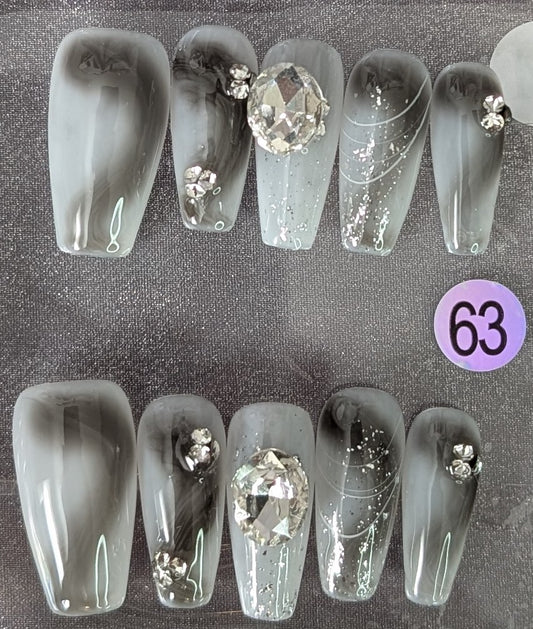 Smoky Crystal Glam Press-On Nail Set – Style #63