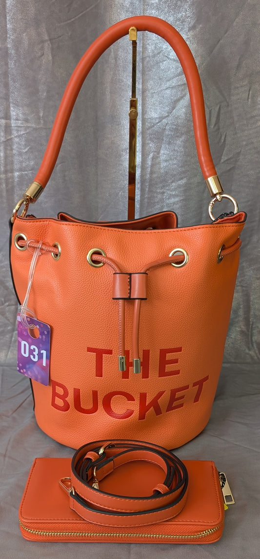 “The Bucket” Drawstring Bag & Wallet Set – Vibrant Orange