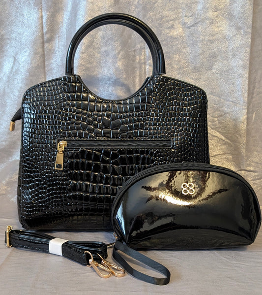 Luxe Black Croc-Embossed Handbag Set