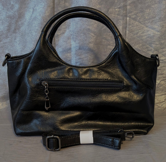 Sleek Black Circle-Handle Tote Bag