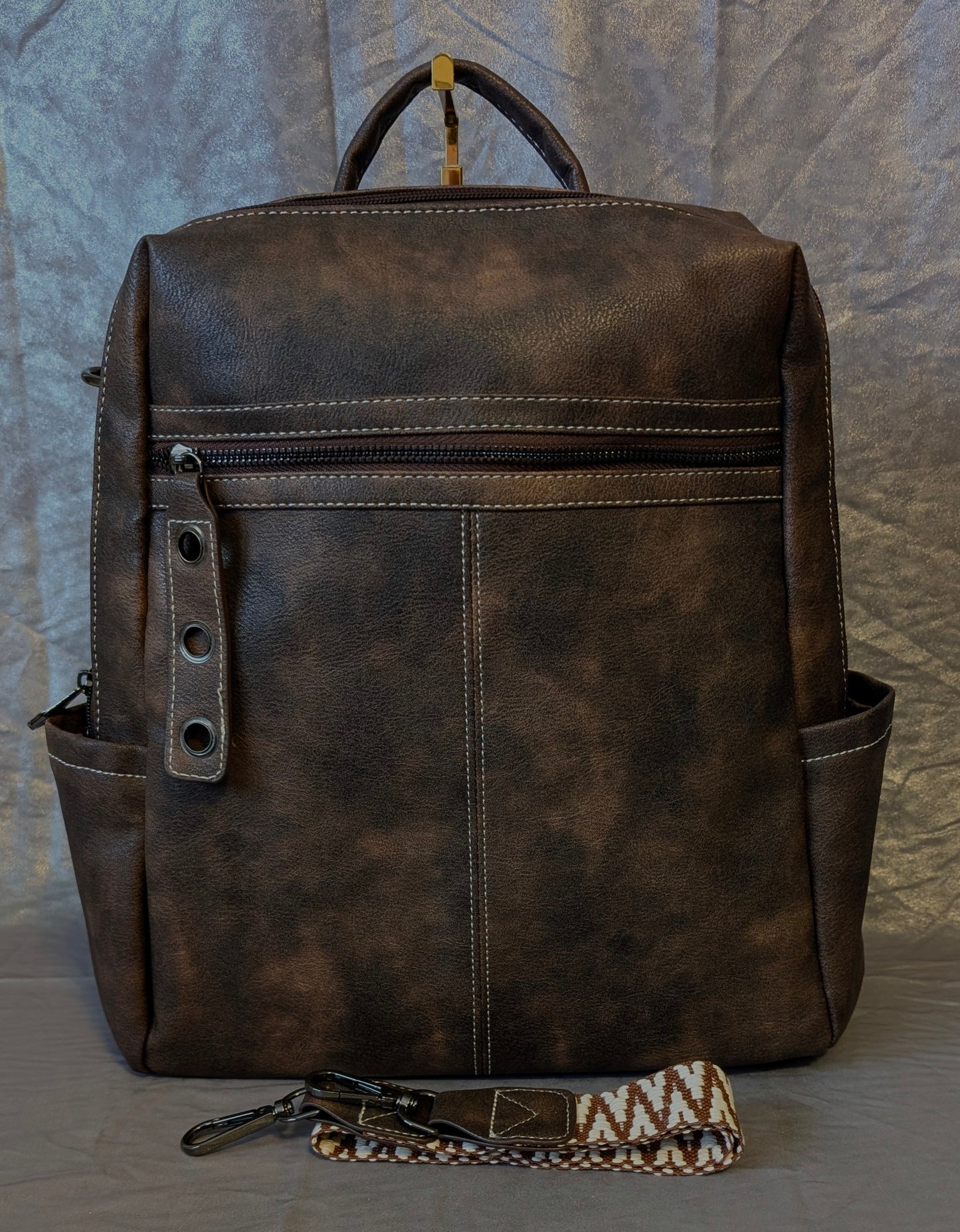 Vintage Brown Distressed Convertible Backpack